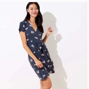 NWT LOFT Wrap Dress Grey with Cherry Print Size 8